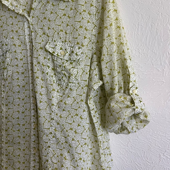 Liz Claiborne Monstera Plant Leaf Long Sleeve Button Up Light Cotton Size XL - Picture 4 of 7